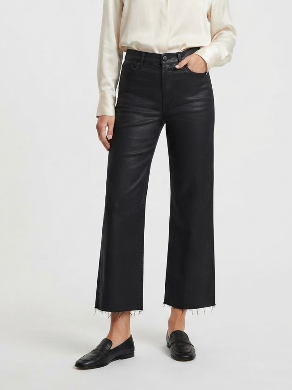 Kut from the Kloth Black High Rise Wide Leg Coated Black Jeans Size 4